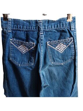 Girls Jeans 10 22x23 Vintage 1980's GREEN APPLES Embroidered Disco Pocket DENIM